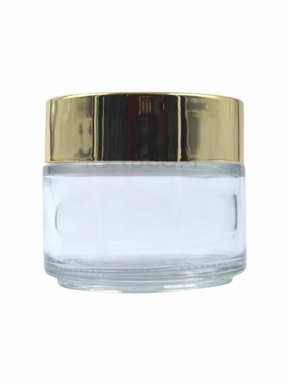 100GM Glass Jar - Frosted-With Plastic Gold  Cap With Inner Lid